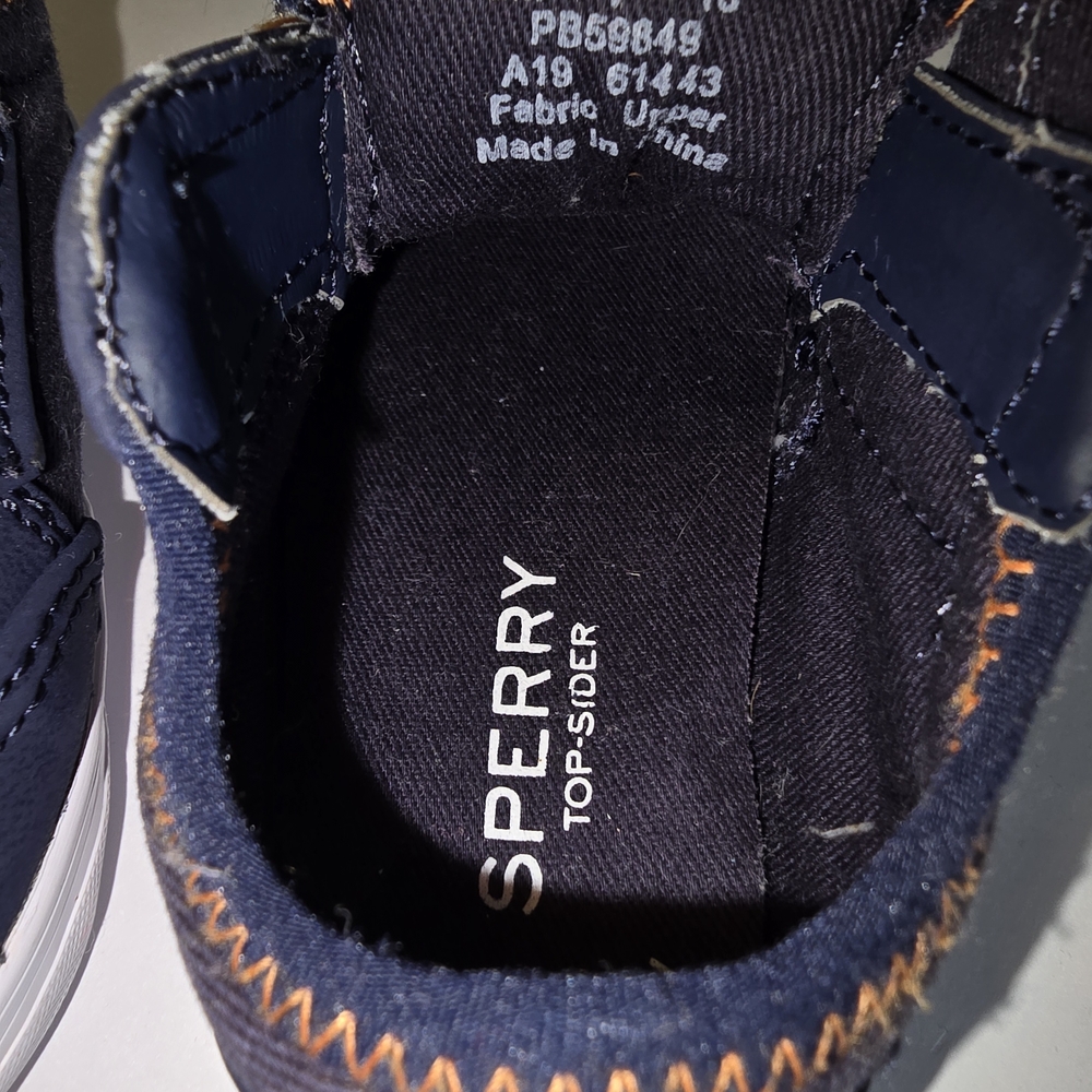 Sperry Baby 2m Navy Sneakers with Orange Accents Preppy Boat Shoe Clean - Picture 3 of 3